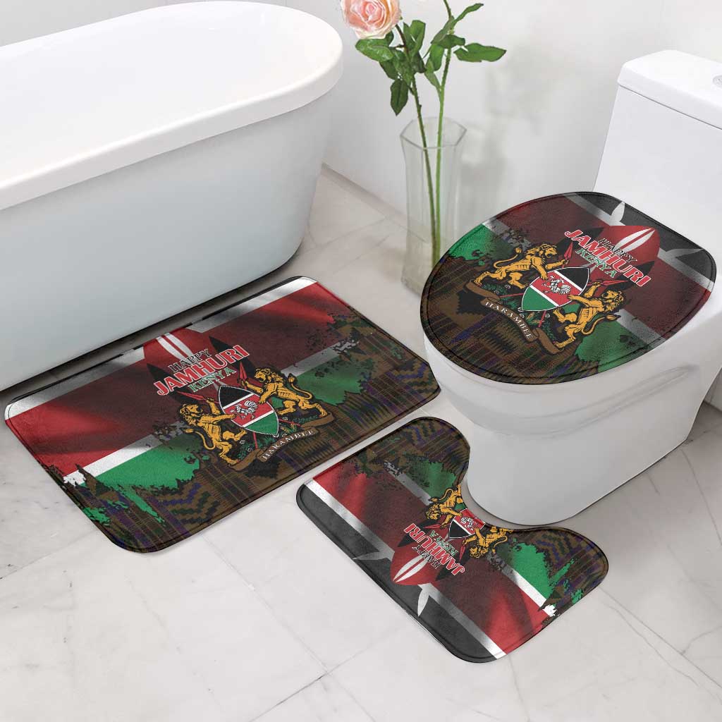 Happy Kenya Independence Day Bathroom Set Coat Of Arms With Kente Pattern