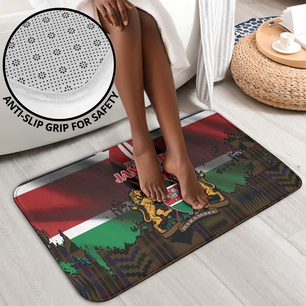 Happy Kenya Independence Day Bathroom Set Coat Of Arms With Kente Pattern