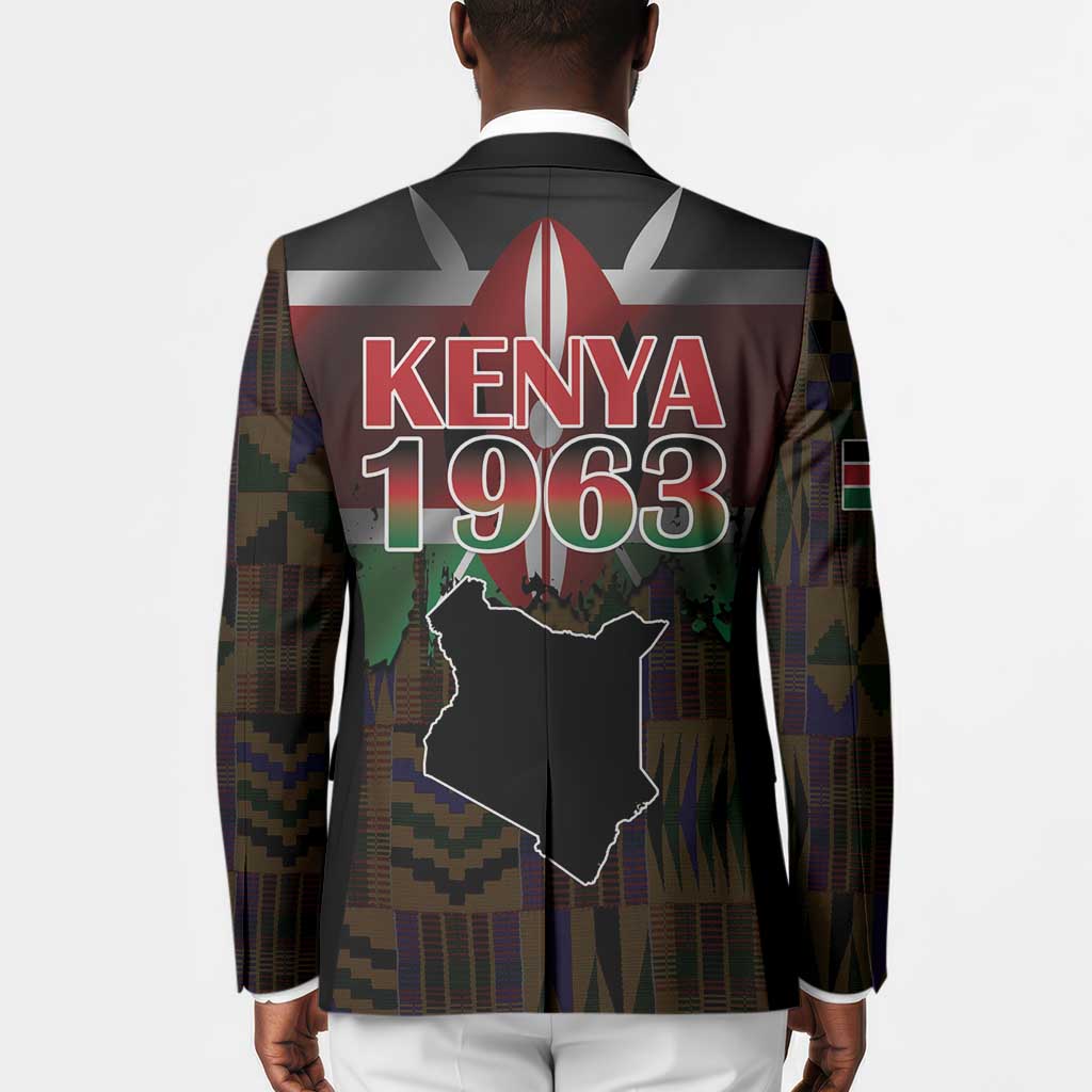 Happy Kenya Independence Day Blazer Coat Of Arms With Kente Pattern