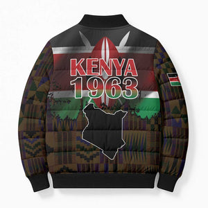 Happy Kenya Independence Day Bomber Puffer Jacket Coat Of Arms With Kente Pattern