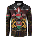 Happy Kenya Independence Day Button Sweatshirt Coat Of Arms With Kente Pattern
