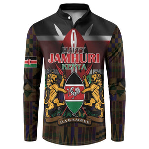 Happy Kenya Independence Day Button Sweatshirt Coat Of Arms With Kente Pattern