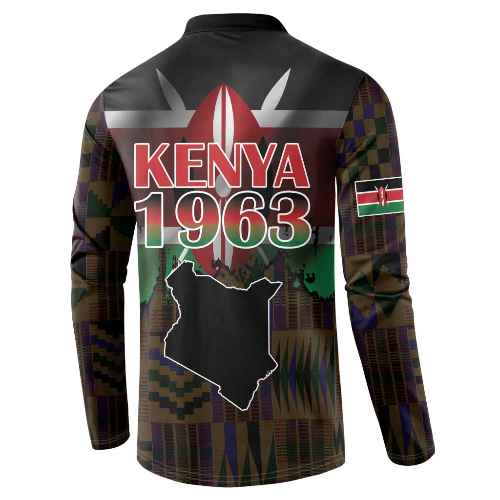 Happy Kenya Independence Day Button Sweatshirt Coat Of Arms With Kente Pattern