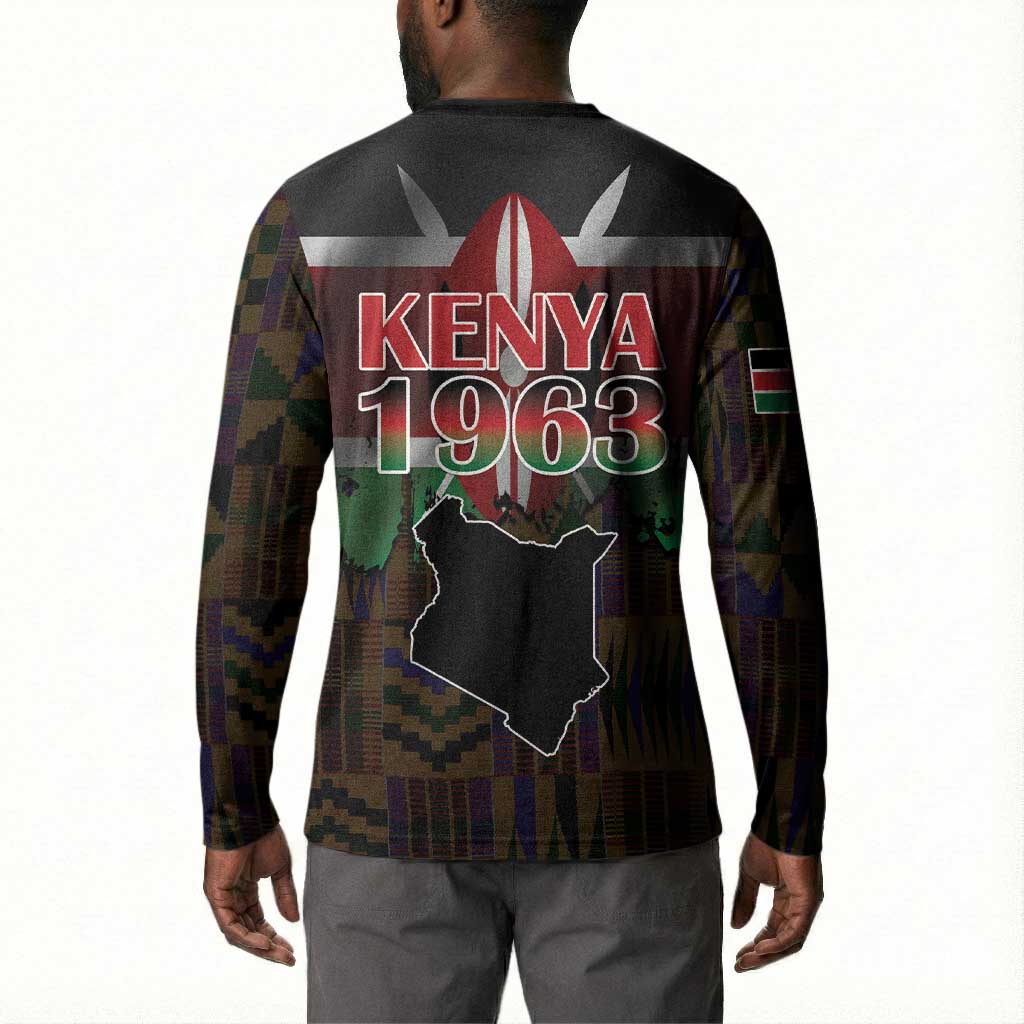 Happy Kenya Independence Day Button Sweatshirt Coat Of Arms With Kente Pattern
