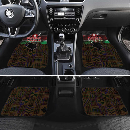 Kenya Jamhuri Day Car Mats Coat Of Arms With Kente Pattern - African Pride