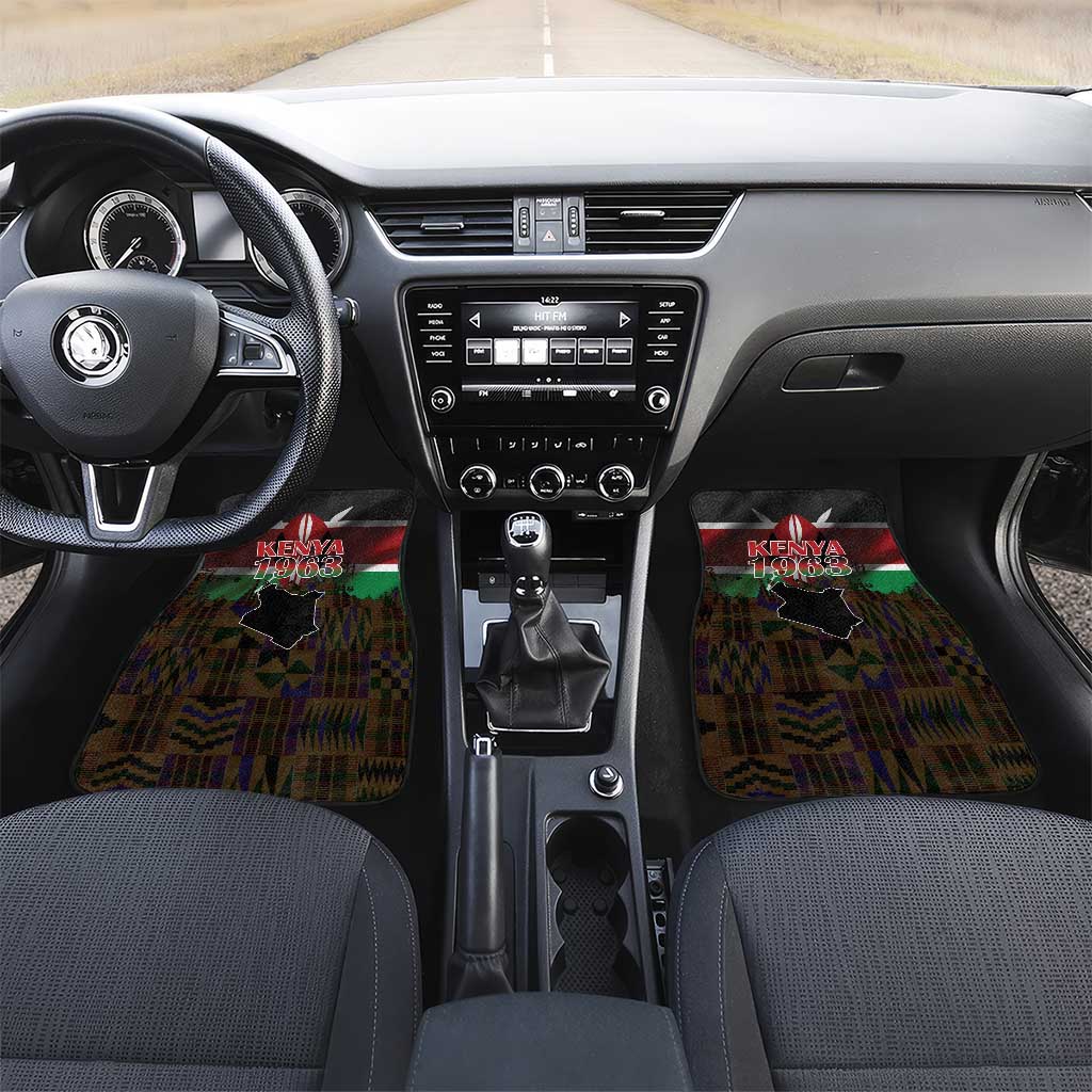 Kenya Jamhuri Day Car Mats Coat Of Arms With Kente Pattern - African Pride