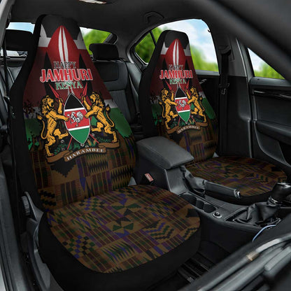Kenya Jamhuri Day Car Seat Cover Coat Of Arms With Kente Pattern - African Pride