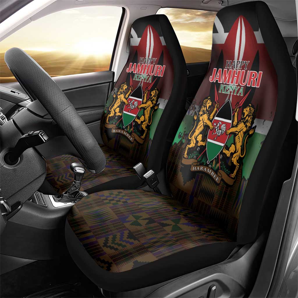 Kenya Jamhuri Day Car Seat Cover Coat Of Arms With Kente Pattern - African Pride