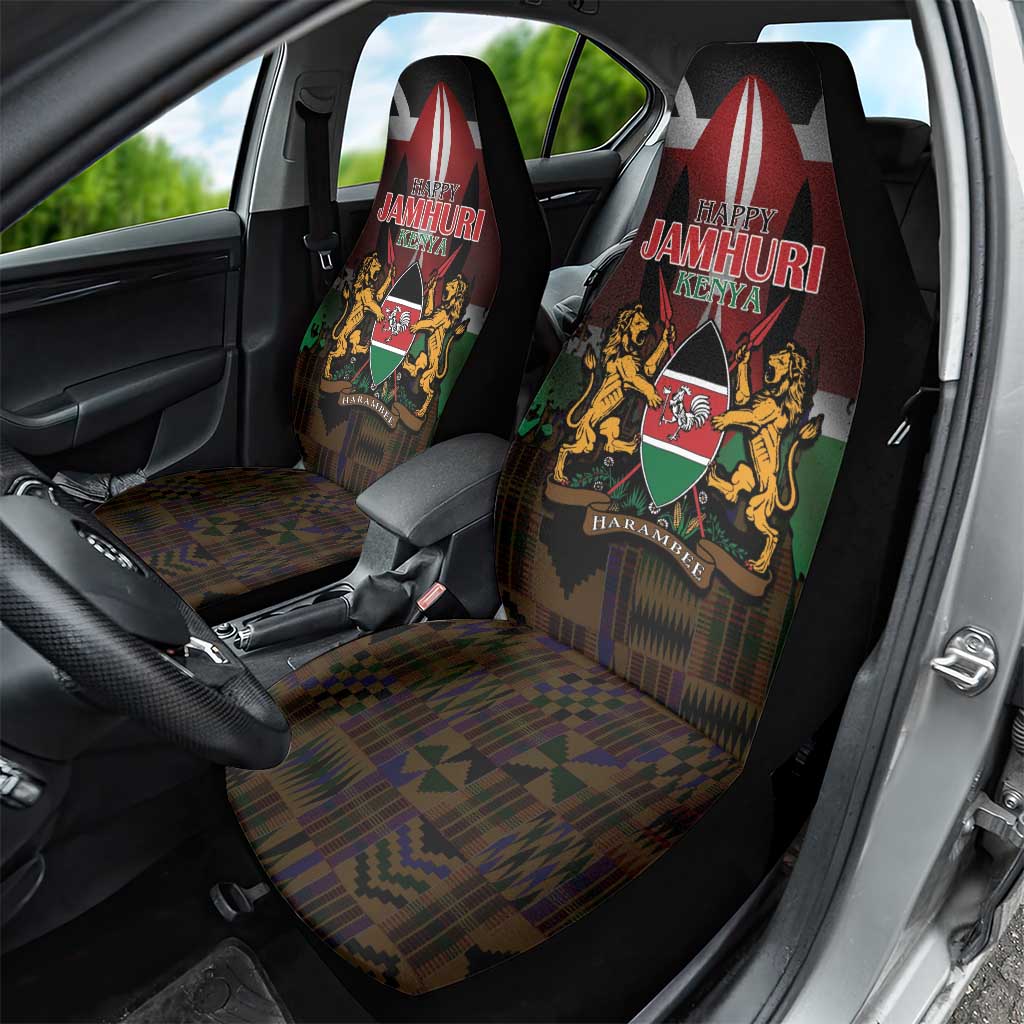 Kenya Jamhuri Day Car Seat Cover Coat Of Arms With Kente Pattern - African Pride
