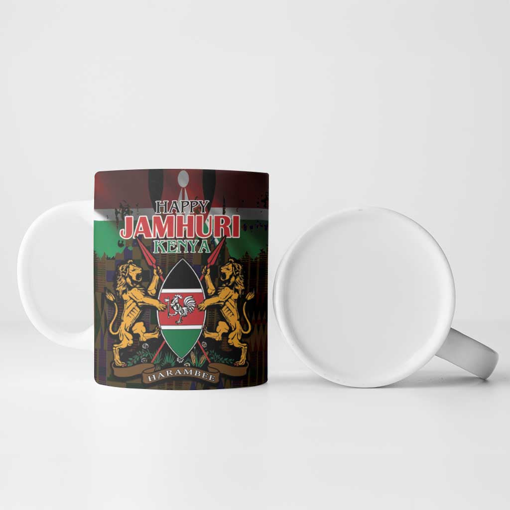 Happy Kenya Independence Day Ceramic Mug Coat Of Arms With Kente Pattern