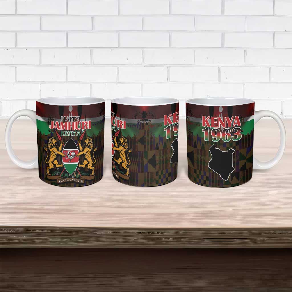 Happy Kenya Independence Day Ceramic Mug Coat Of Arms With Kente Pattern