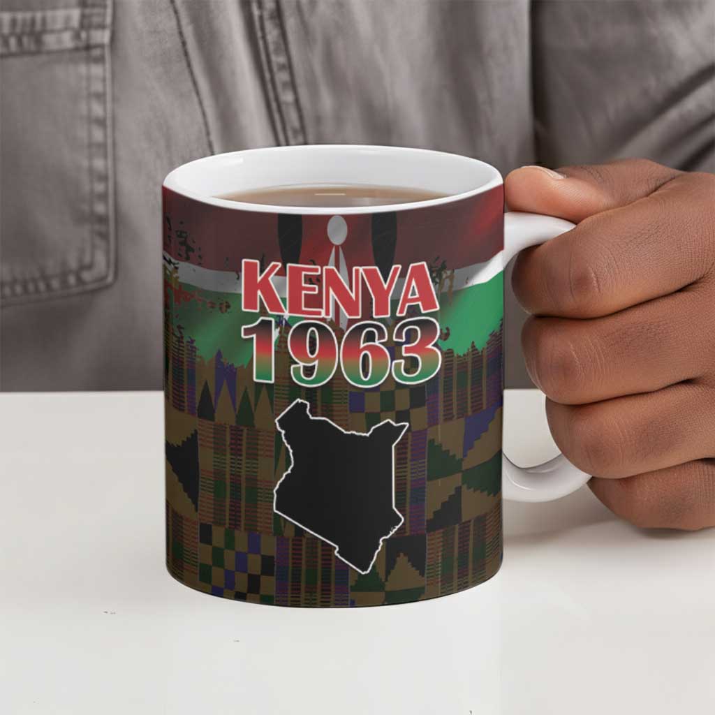 Happy Kenya Independence Day Ceramic Mug Coat Of Arms With Kente Pattern