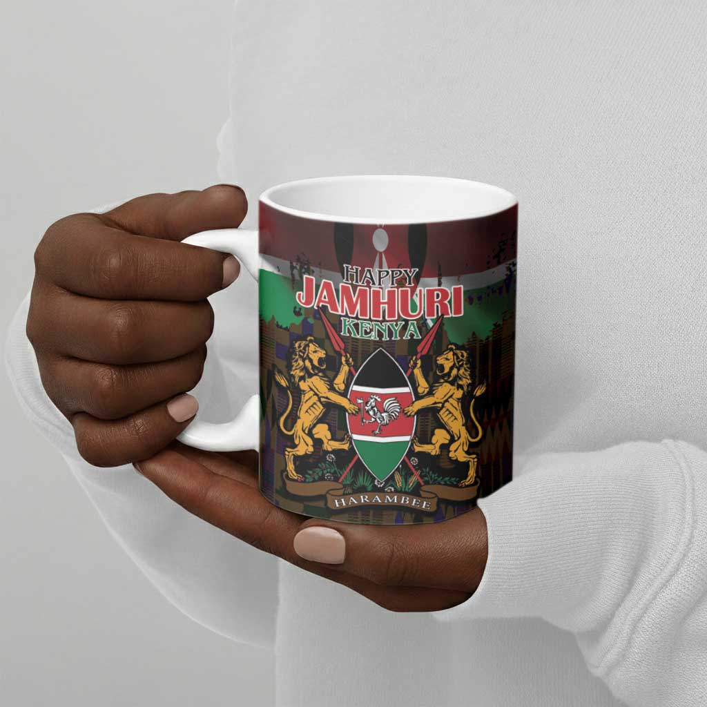 Happy Kenya Independence Day Ceramic Mug Coat Of Arms With Kente Pattern
