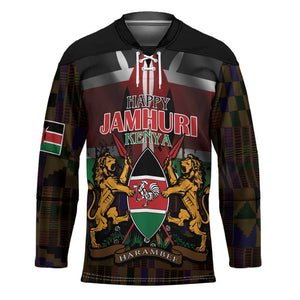 Happy Kenya Independence Day Hockey Jersey Coat Of Arms With Kente Pattern