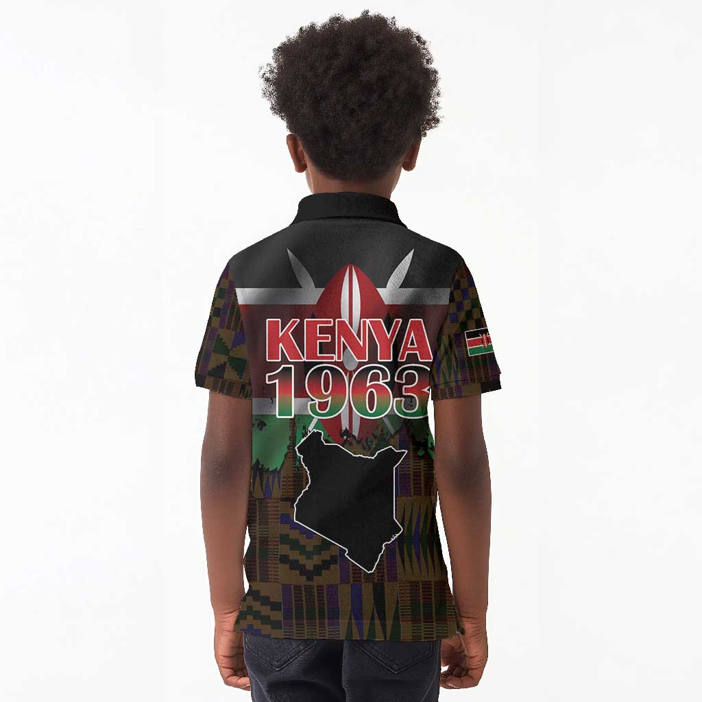 Kenya Jamhuri Day Kid Polo Shirt Coat Of Arms With Kente Pattern - African Pride
