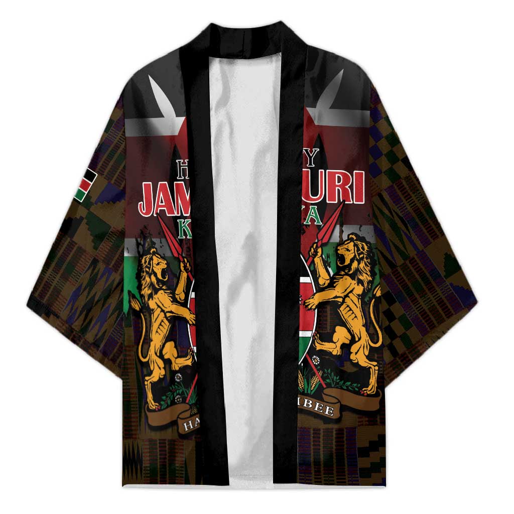 Happy Kenya Independence Day Kimono Coat Of Arms With Kente Pattern