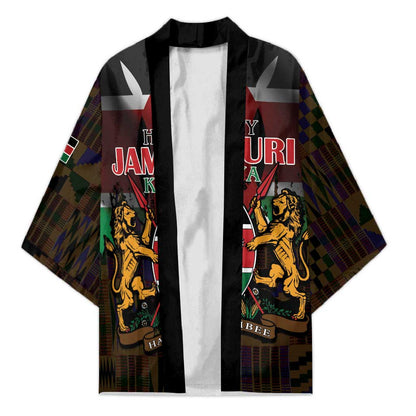 Happy Kenya Independence Day Kimono Coat Of Arms With Kente Pattern