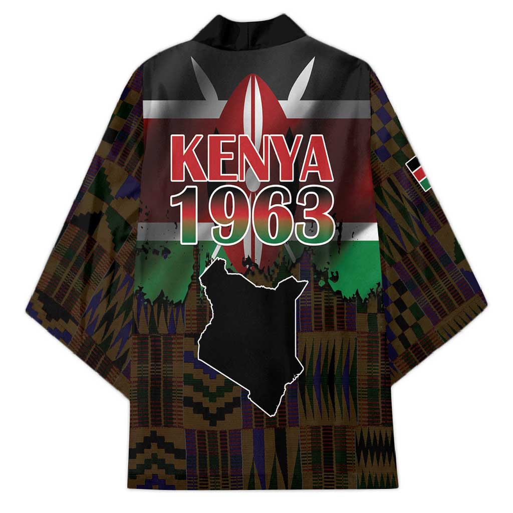 Happy Kenya Independence Day Kimono Coat Of Arms With Kente Pattern