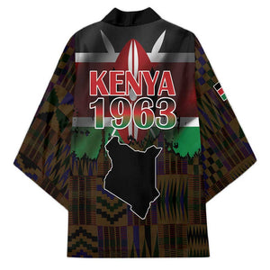 Happy Kenya Independence Day Kimono Coat Of Arms With Kente Pattern