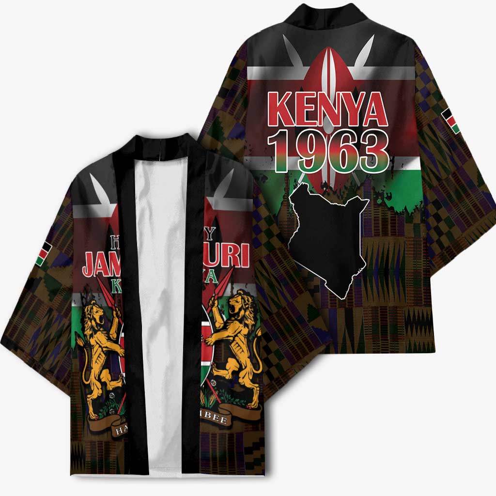 Happy Kenya Independence Day Kimono Coat Of Arms With Kente Pattern