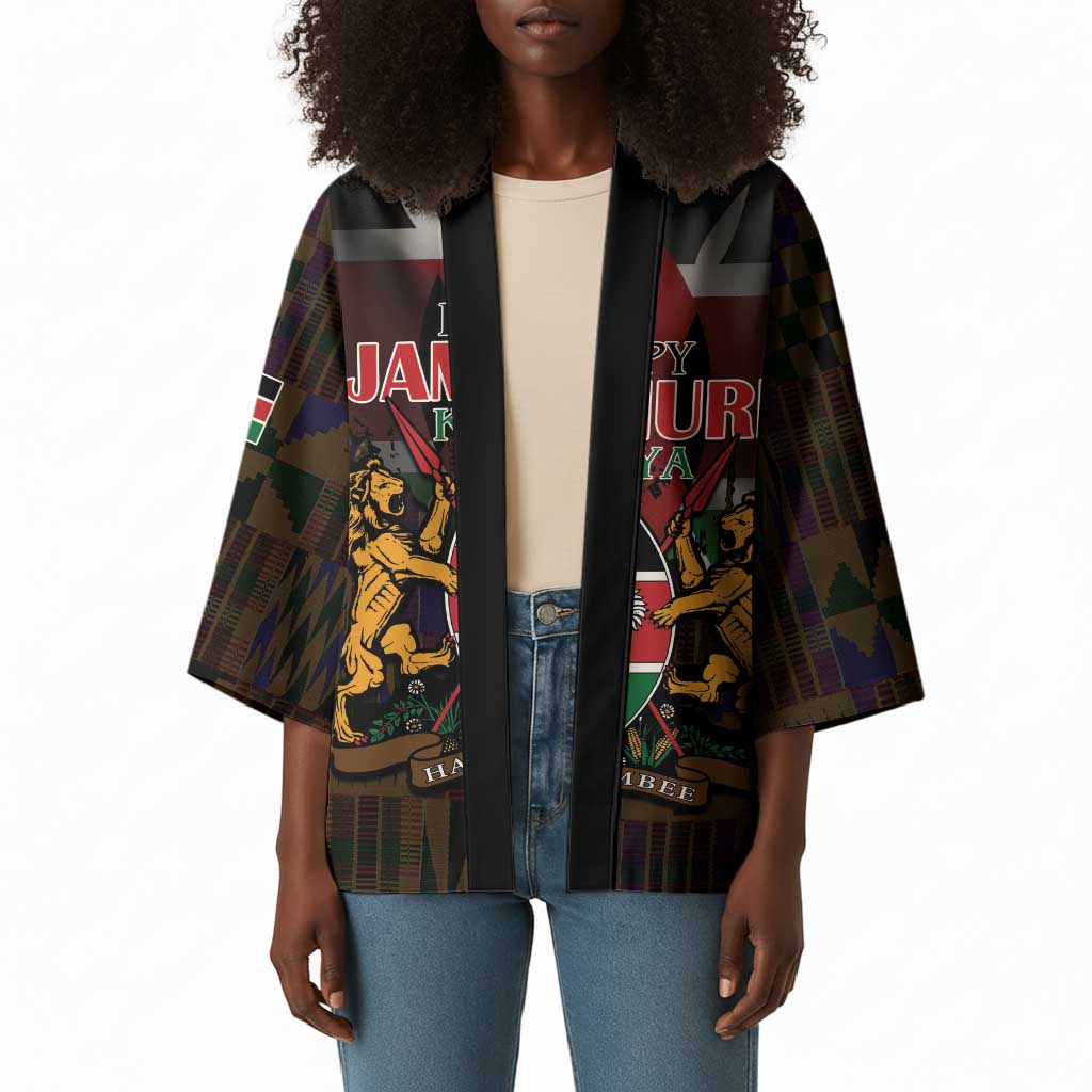 Happy Kenya Independence Day Kimono Coat Of Arms With Kente Pattern