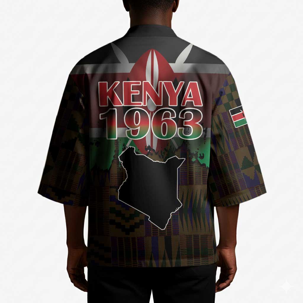 Happy Kenya Independence Day Kimono Coat Of Arms With Kente Pattern