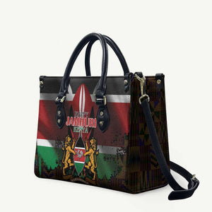 Happy Kenya Independence Day Leather Bag Coat Of Arms With Kente Pattern