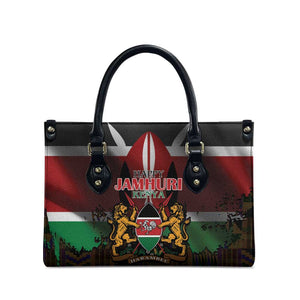 Happy Kenya Independence Day Leather Bag Coat Of Arms With Kente Pattern