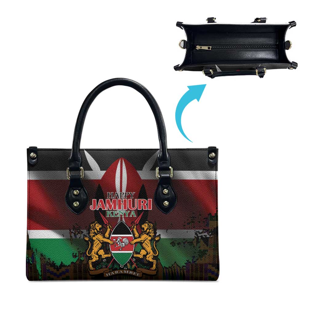Happy Kenya Independence Day Leather Bag Coat Of Arms With Kente Pattern