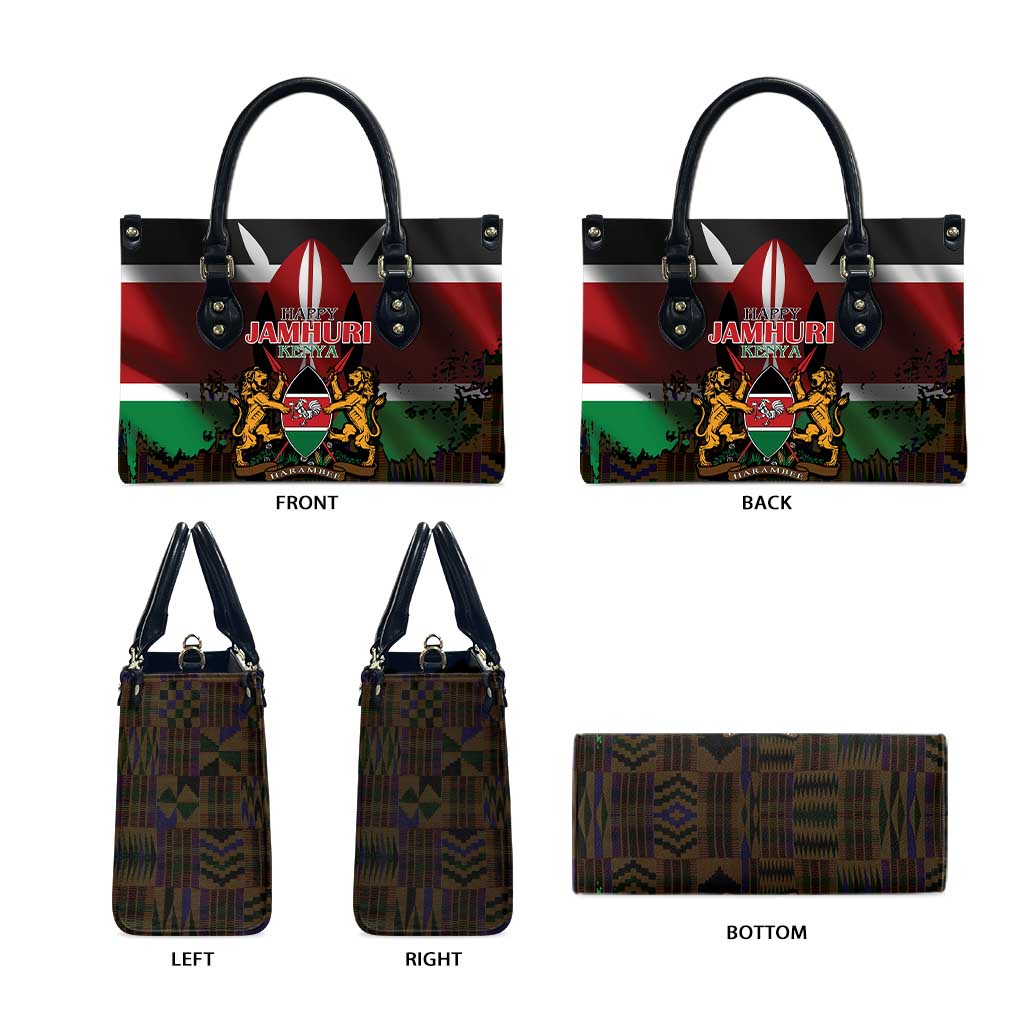 Happy Kenya Independence Day Leather Bag Coat Of Arms With Kente Pattern