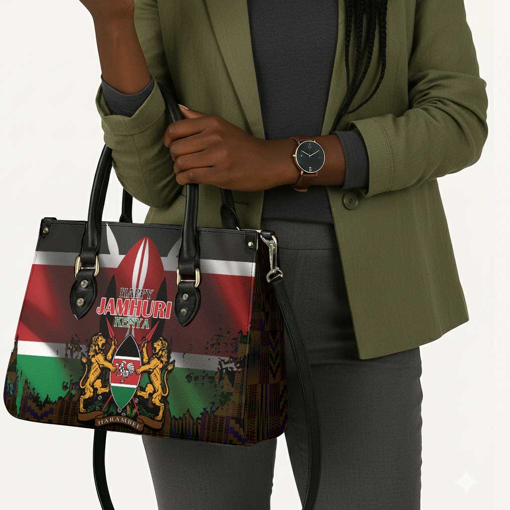 Happy Kenya Independence Day Leather Bag Coat Of Arms With Kente Pattern