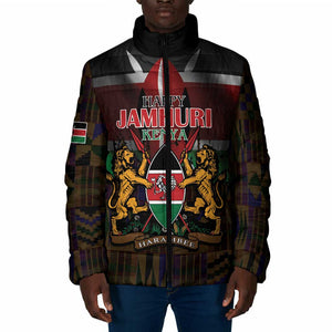 Happy Kenya Independence Day Padded Jacket Coat Of Arms With Kente Pattern
