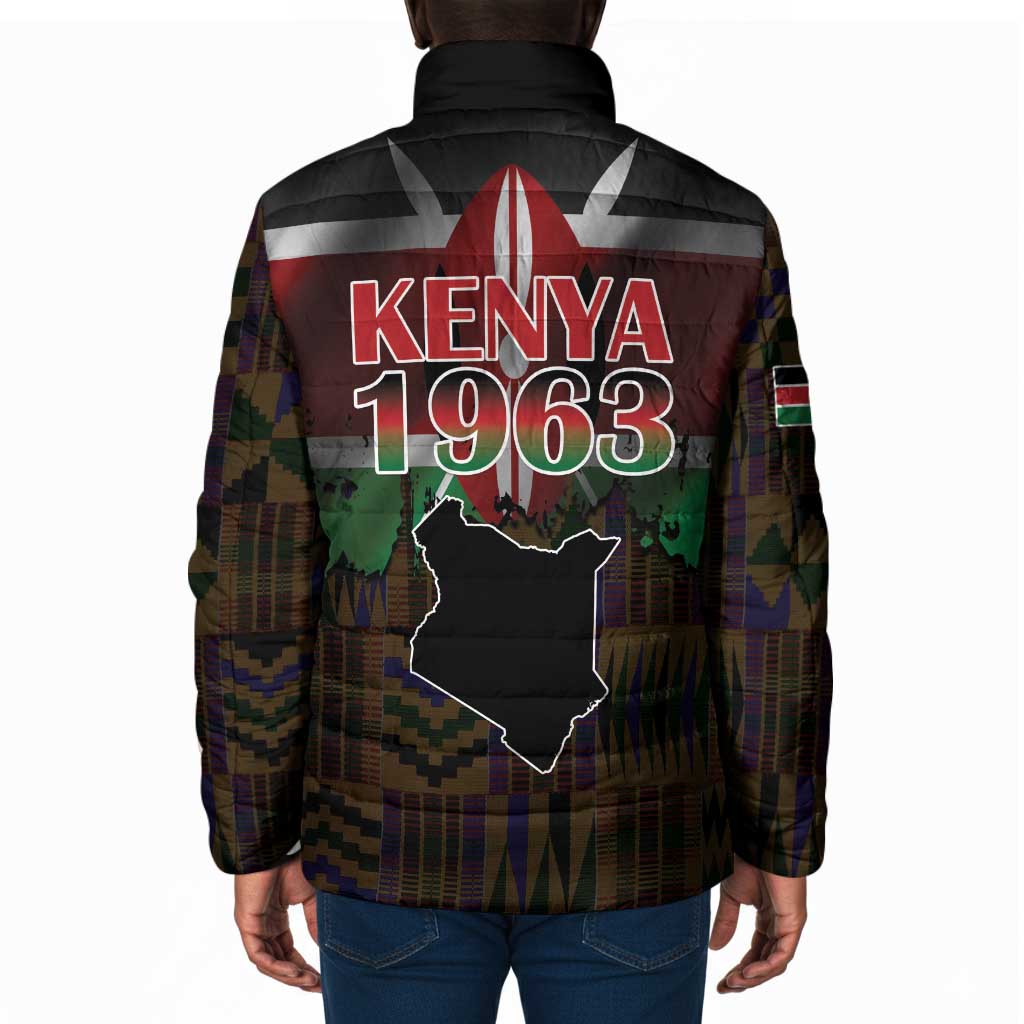 Happy Kenya Independence Day Padded Jacket Coat Of Arms With Kente Pattern