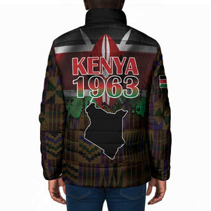 Happy Kenya Independence Day Padded Jacket Coat Of Arms With Kente Pattern