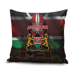 Happy Kenya Independence Day Pillow Cover Coat Of Arms With Kente Pattern