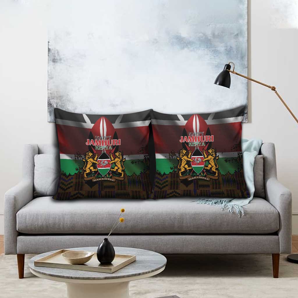 Happy Kenya Independence Day Pillow Cover Coat Of Arms With Kente Pattern