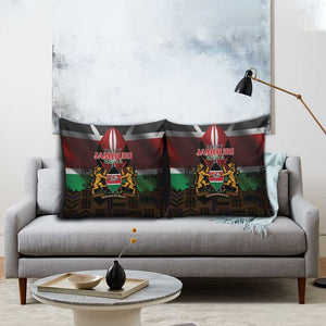 Happy Kenya Independence Day Pillow Cover Coat Of Arms With Kente Pattern