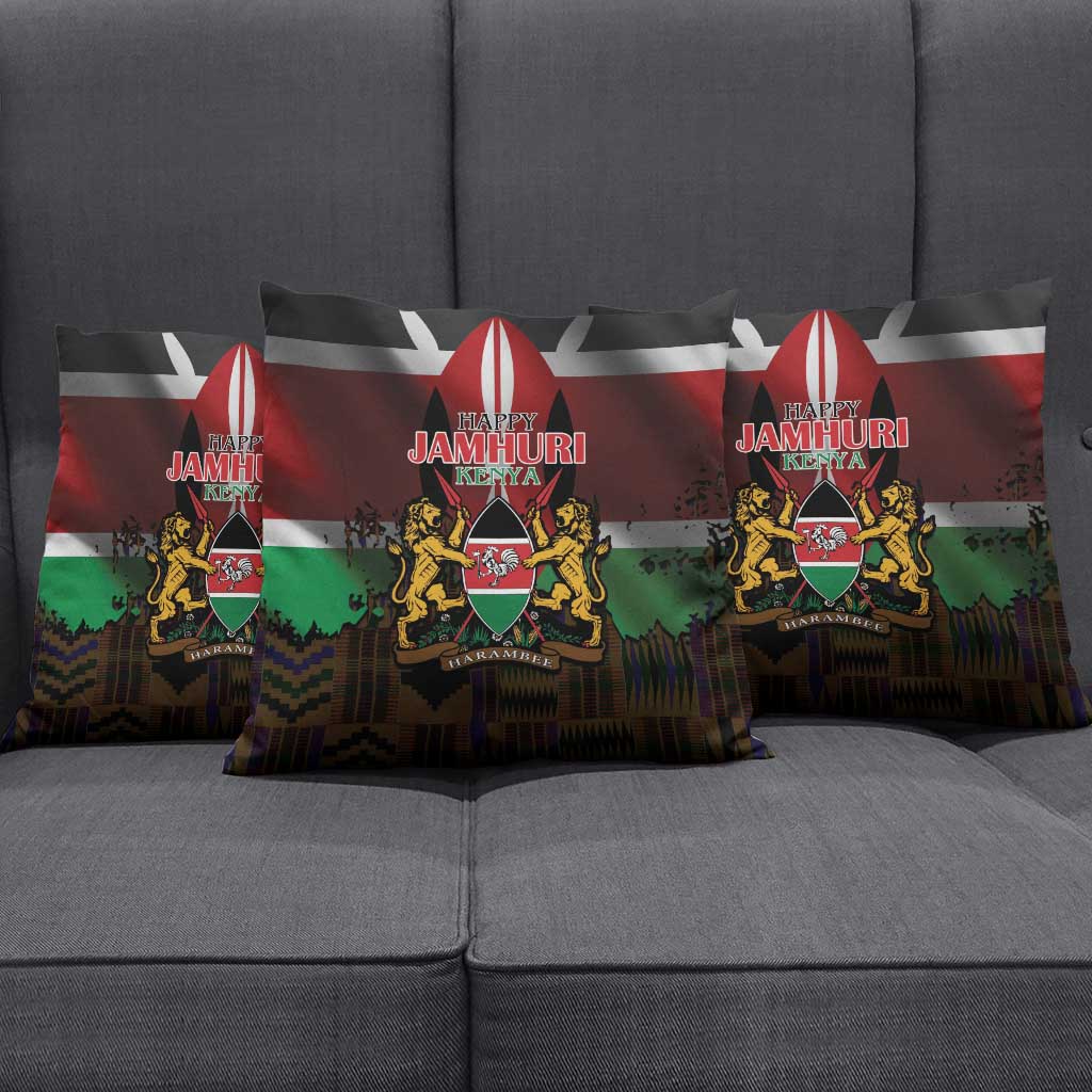Happy Kenya Independence Day Pillow Cover Coat Of Arms With Kente Pattern