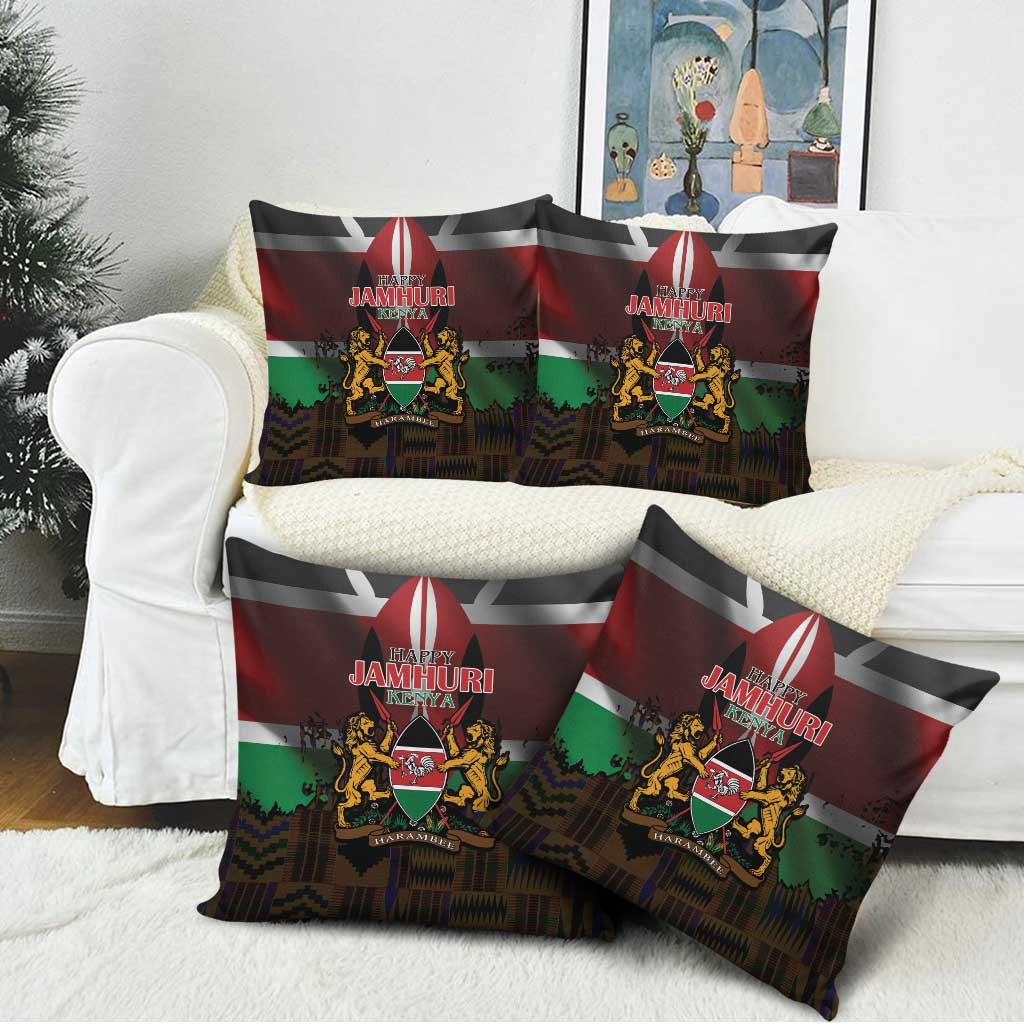 Happy Kenya Independence Day Pillow Cover Coat Of Arms With Kente Pattern