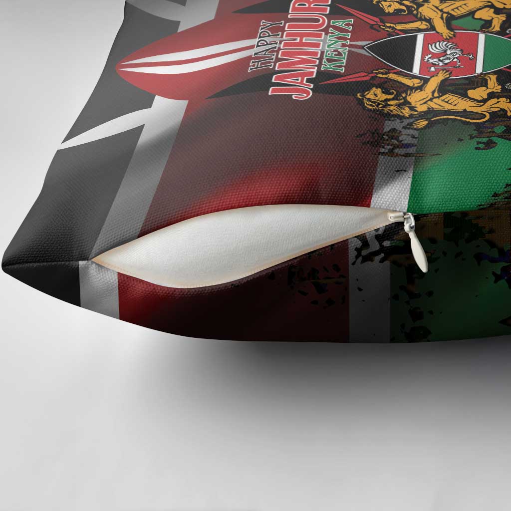 Happy Kenya Independence Day Pillow Cover Coat Of Arms With Kente Pattern