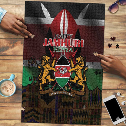 Happy Kenya Independence Day Puzzle Coat Of Arms With Kente Pattern