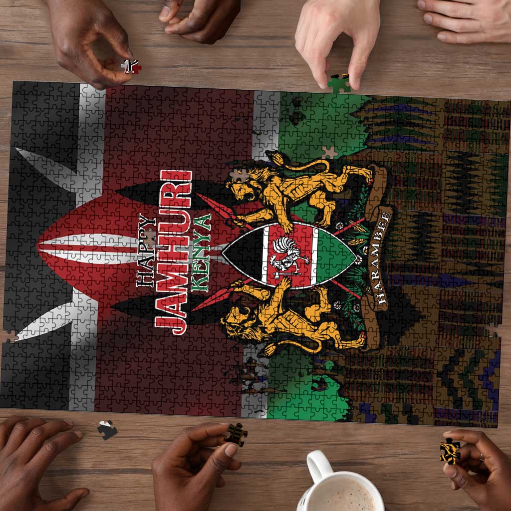 Happy Kenya Independence Day Puzzle Coat Of Arms With Kente Pattern