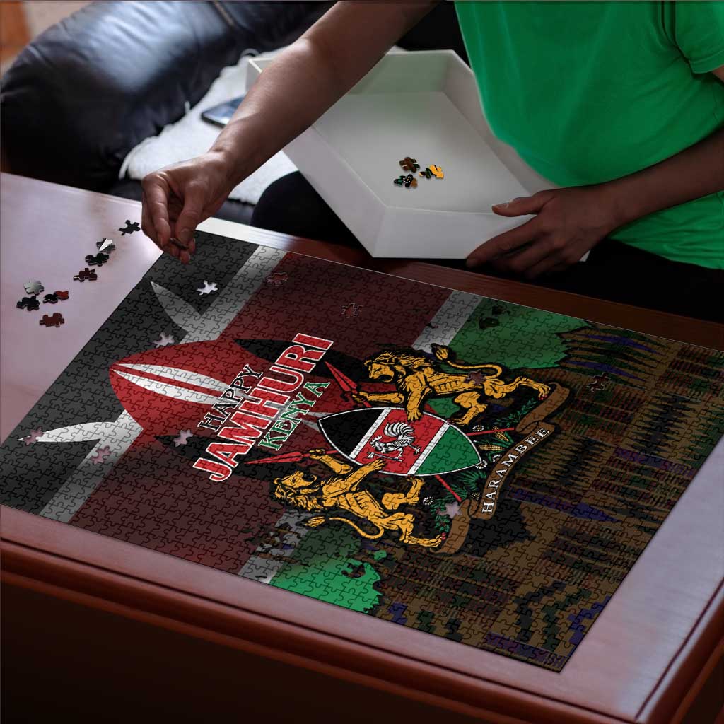 Happy Kenya Independence Day Puzzle Coat Of Arms With Kente Pattern