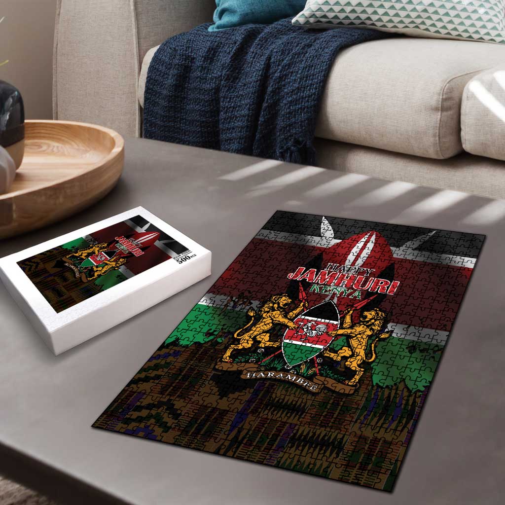Happy Kenya Independence Day Puzzle Coat Of Arms With Kente Pattern