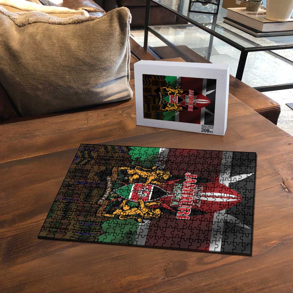 Happy Kenya Independence Day Puzzle Coat Of Arms With Kente Pattern