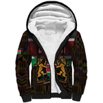 Kenya Jamhuri Day Sherpa Hoodie Coat Of Arms With Kente Pattern - African Pride