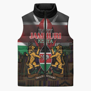 Happy Kenya Independence Day Sleeveless Puffer Jacket Coat Of Arms With Kente Pattern