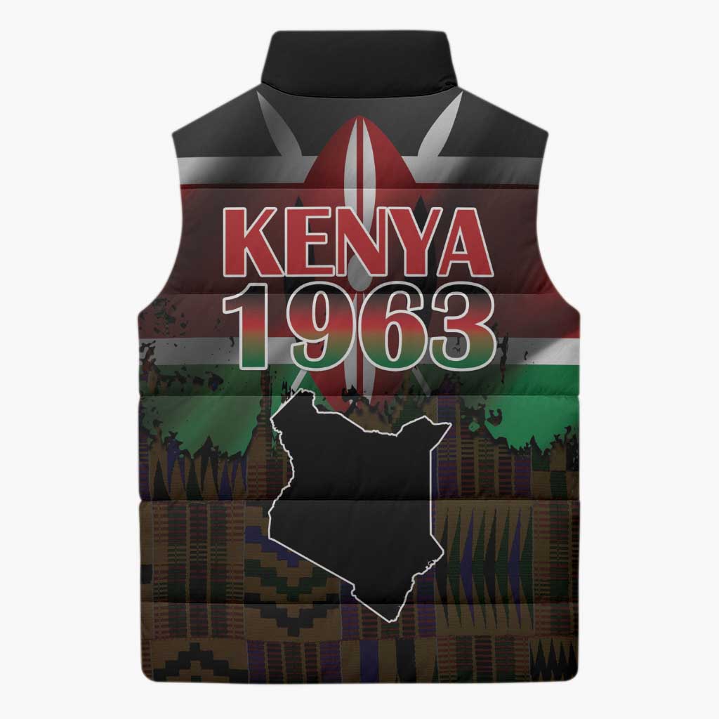 Happy Kenya Independence Day Sleeveless Puffer Jacket Coat Of Arms With Kente Pattern