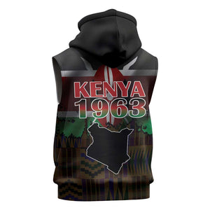 Kenya Jamhuri Day Sleeveless Zip Hoodie Coat Of Arms With Kente Pattern - African Pride