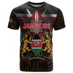 Kenya Jamhuri Day T shirt Coat Of Arms With Kente Pattern - African Pride